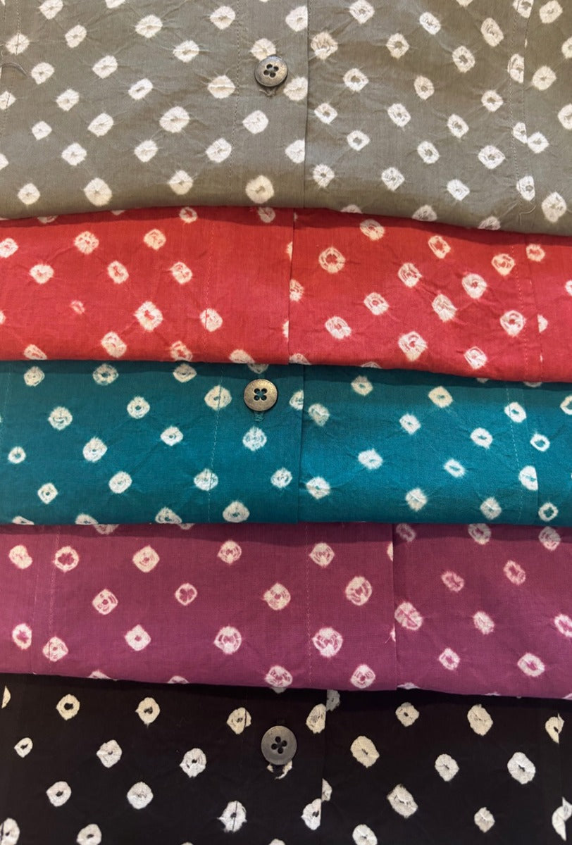 Cotton Bandhani Tennis Collar Shirt