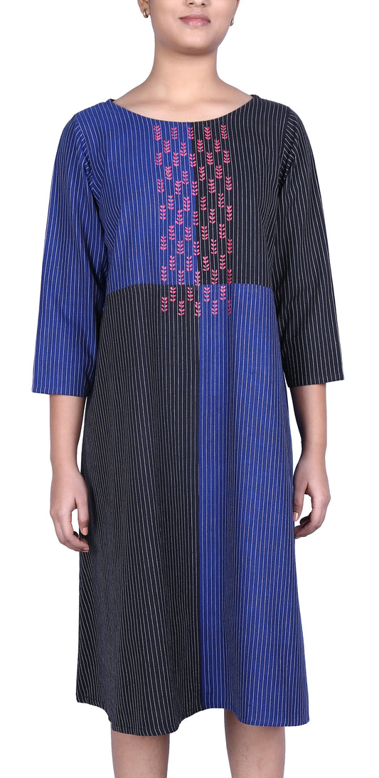 Embroidered Striped Dress