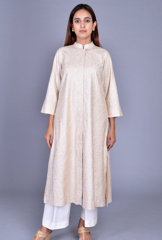 Beige Stand Collar Ensemble