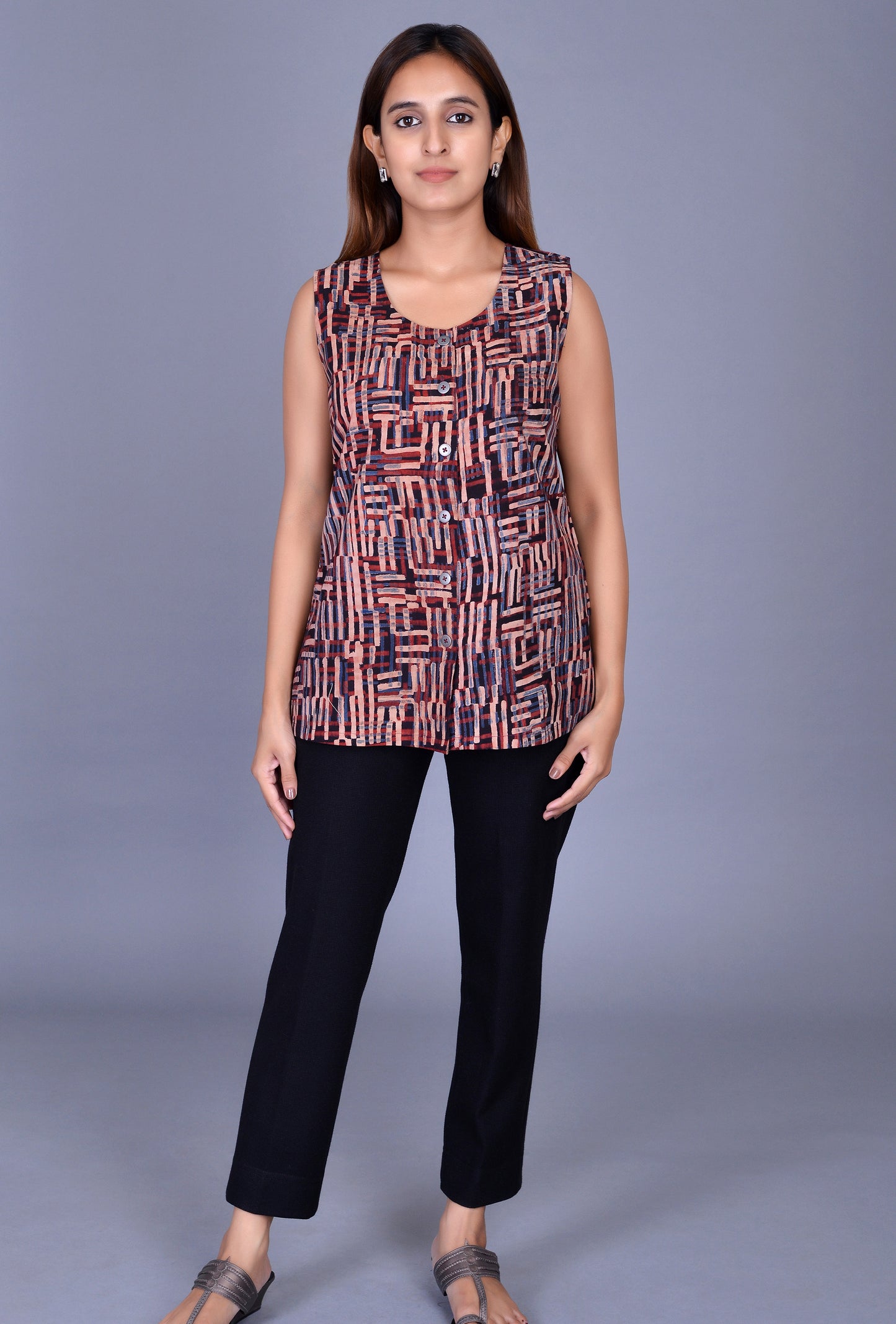 Sleeveless Block Print Blouse