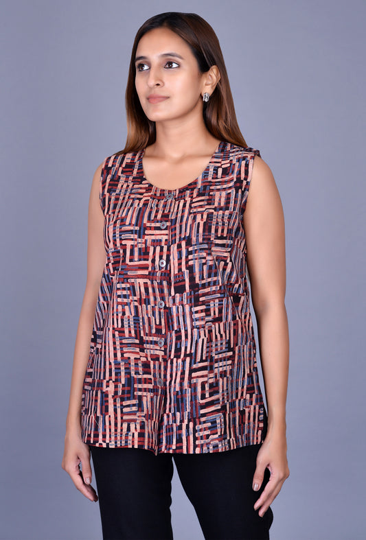 Sleeveless Block Print Blouse