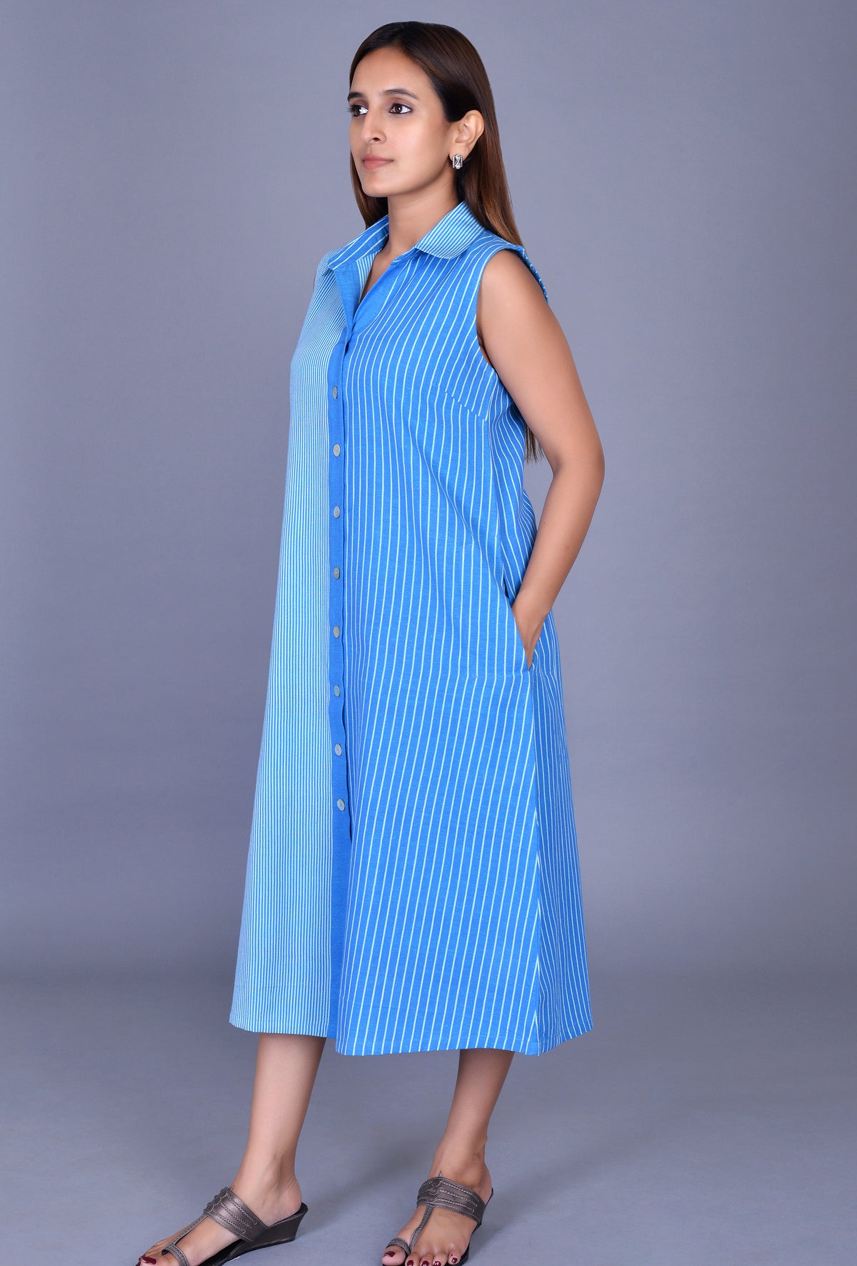 Blue Sleeveless kala cotton Dress