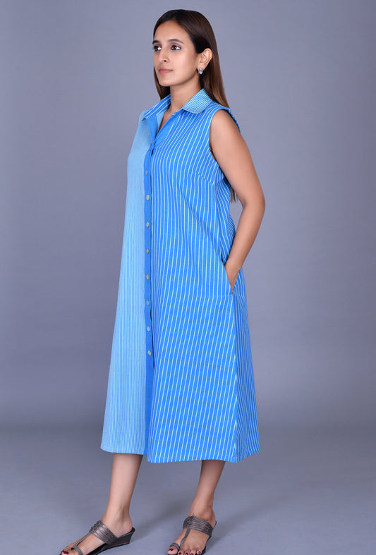 Blue Sleeveless kala cotton Dress