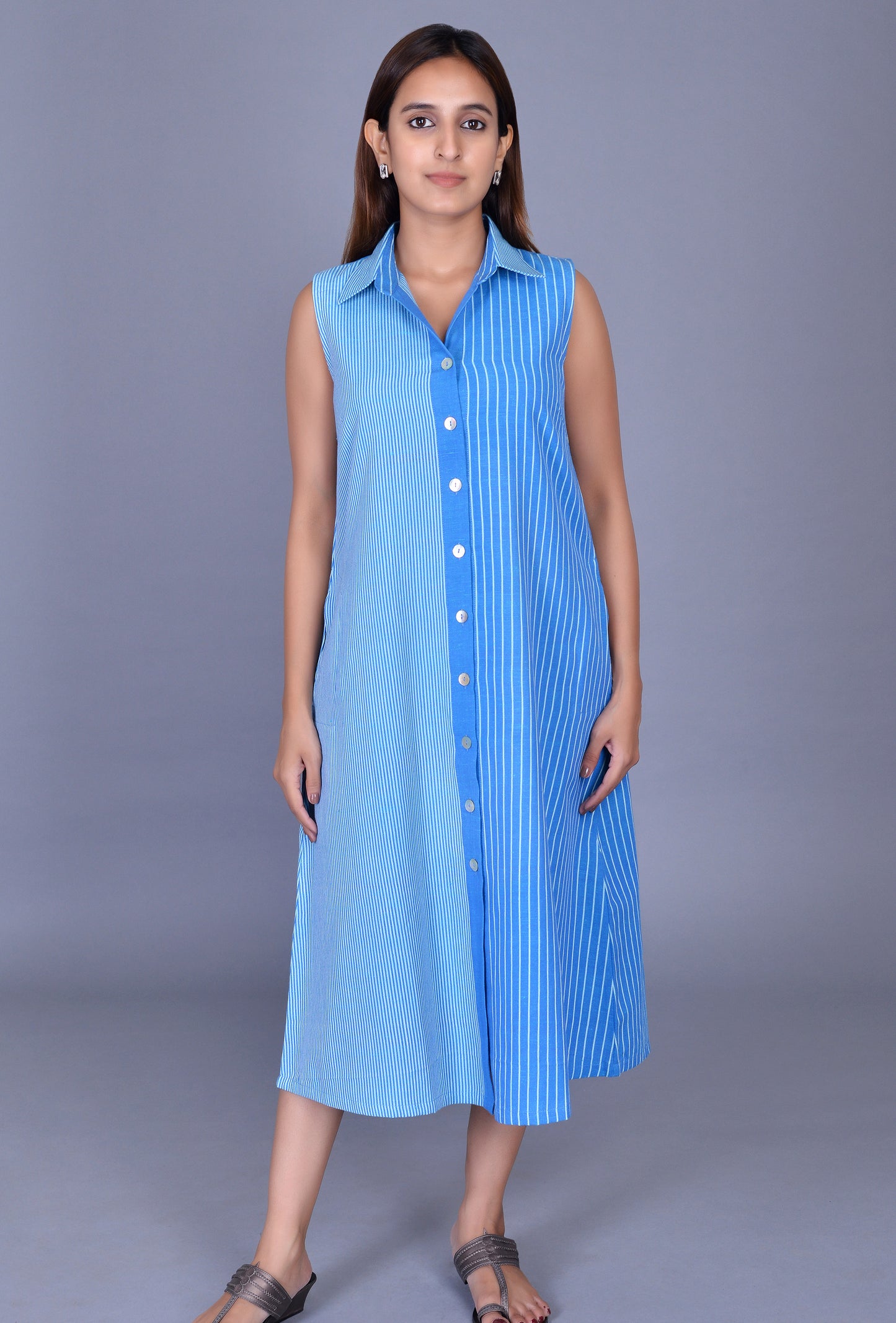 Blue Sleeveless kala cotton Dress
