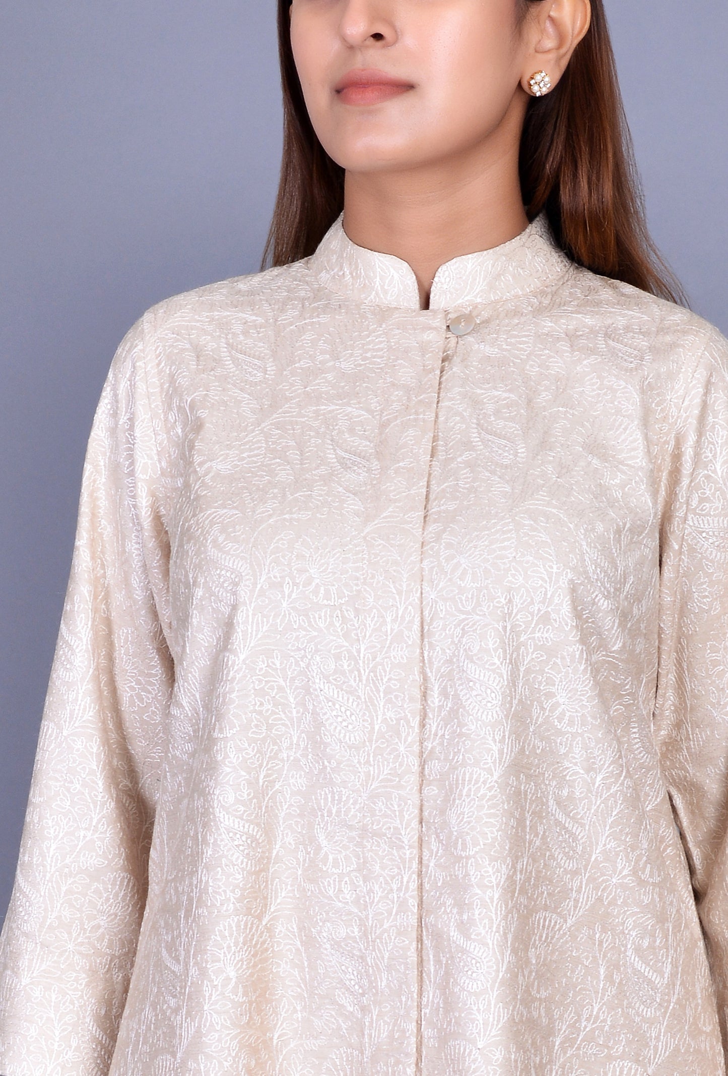 Beige Stand Collar Ensemble
