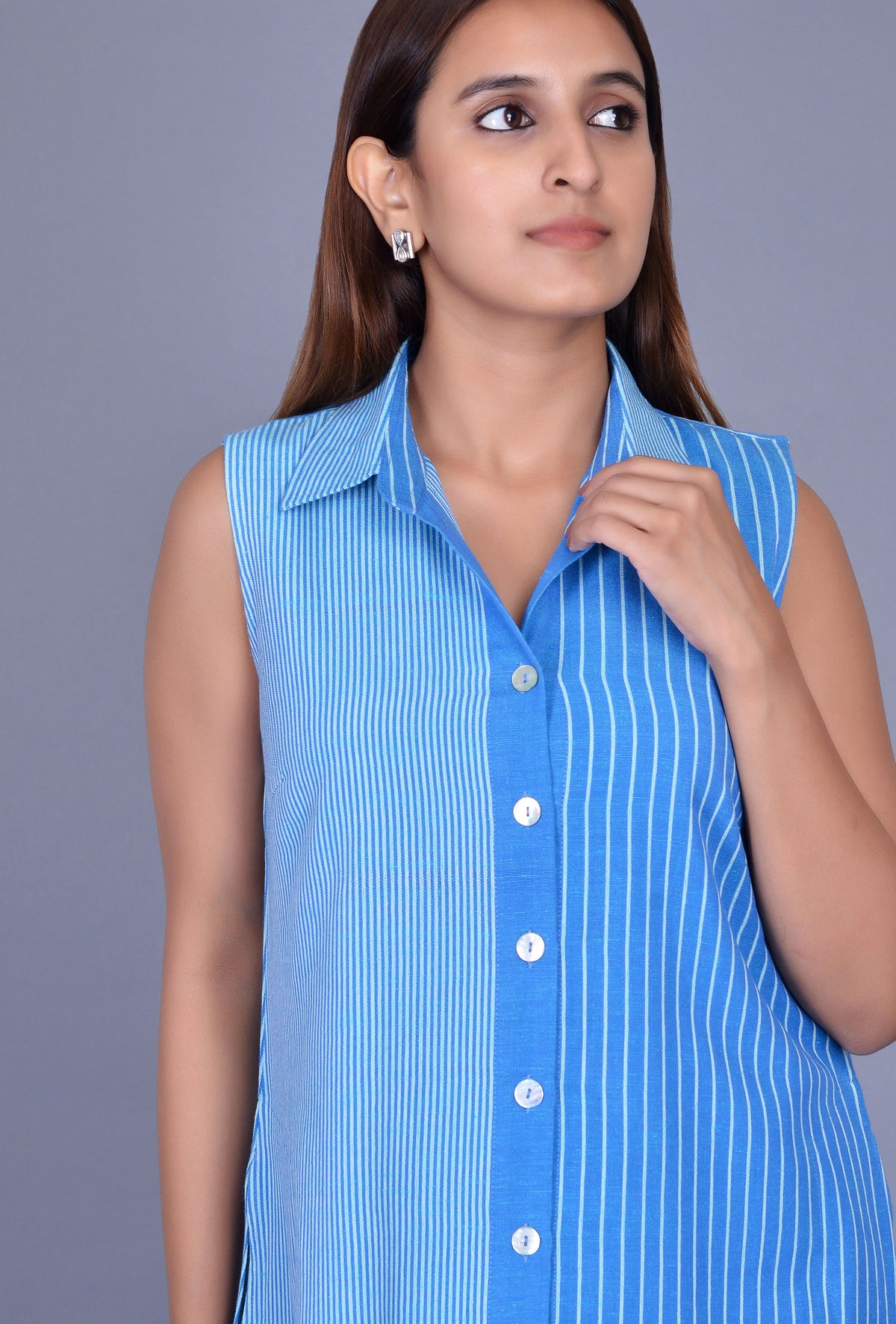 Blue Sleeveless kala cotton Dress