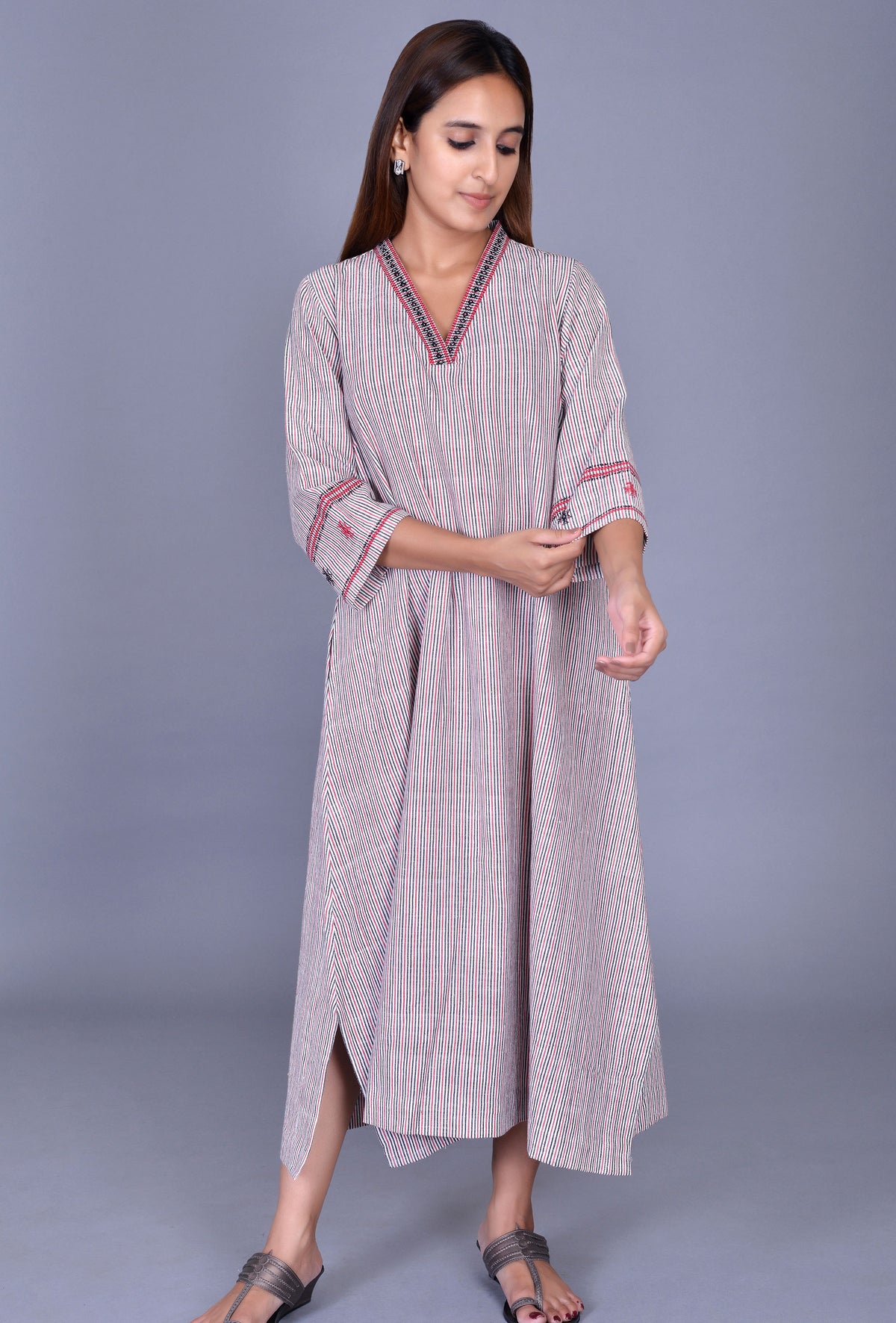 V Neck Kala cotton Dress