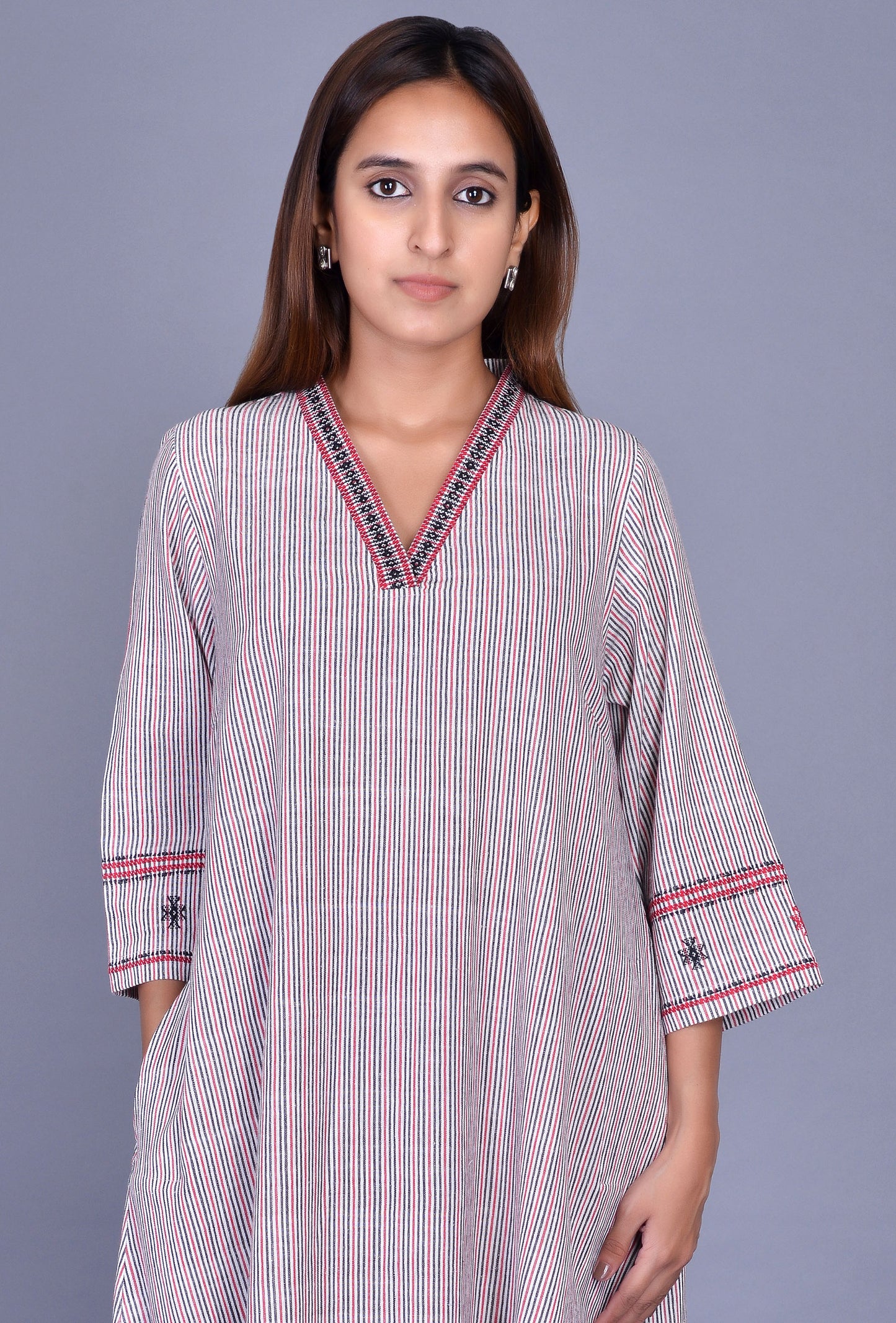 V Neck Kala cotton Dress