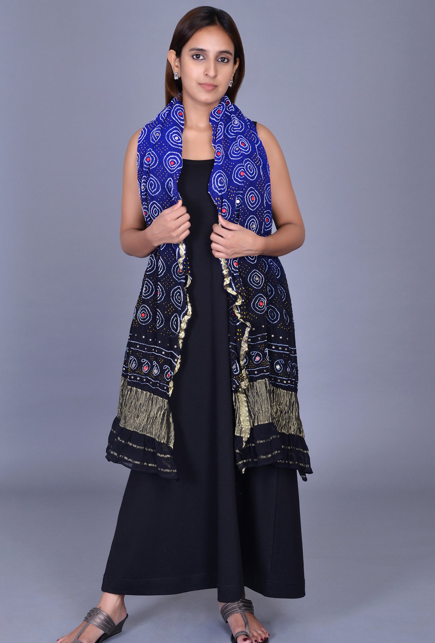 Ink Blue Georgette Bandhani Dupatta