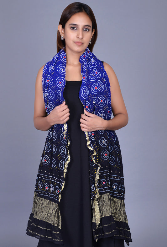 Ink Blue Georgette Bandhani Dupatta