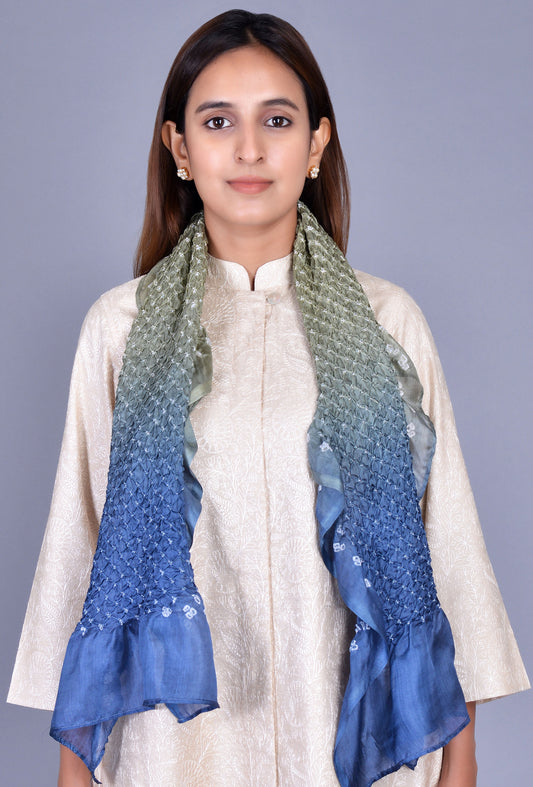 Blue, Green Bandhani Stole