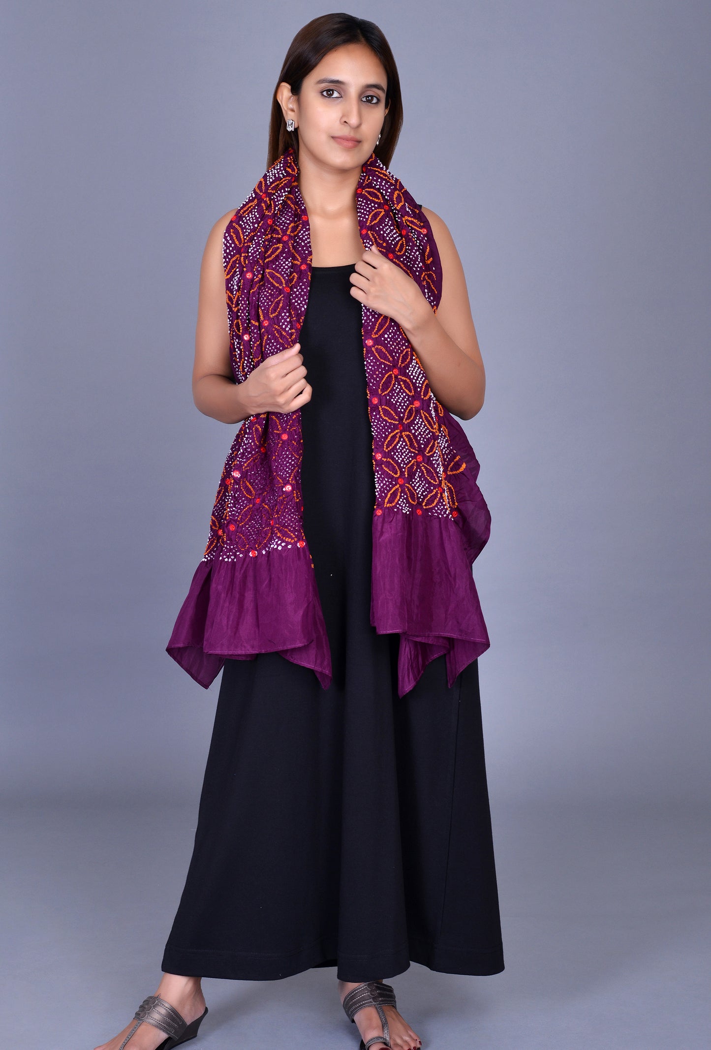 Purple Silk Bandhani Dupatta