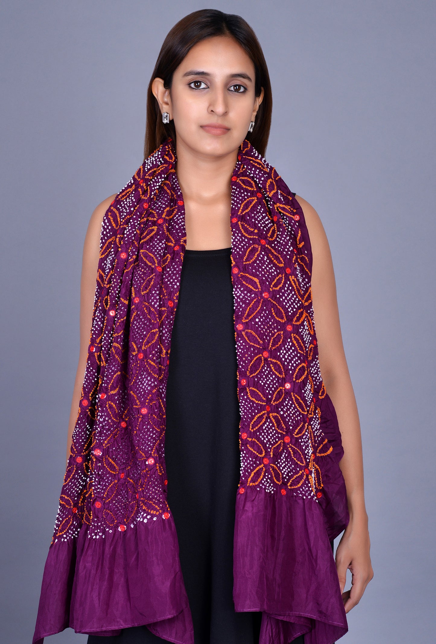 Purple Silk Bandhani Dupatta