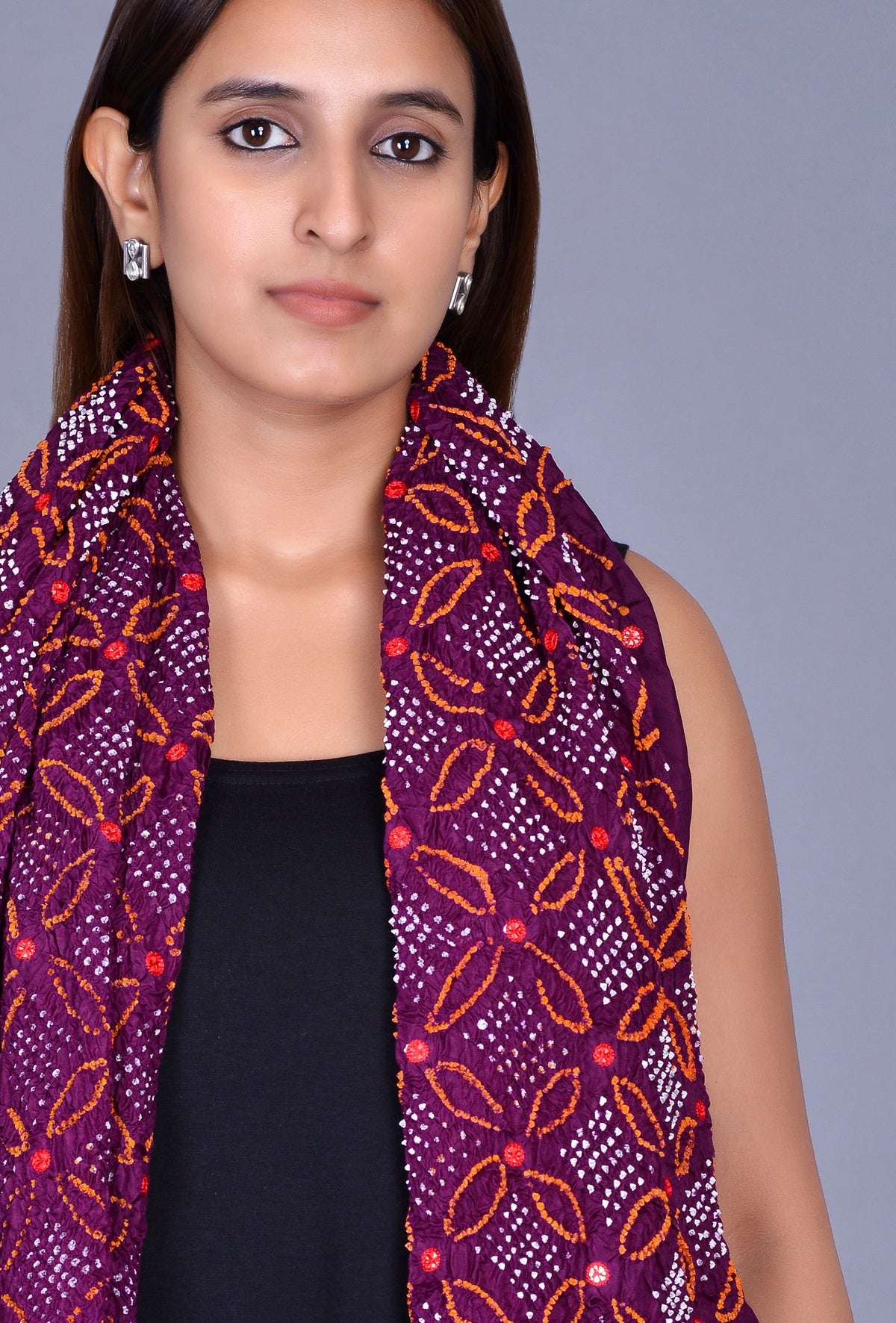 Purple Silk Bandhani Dupatta