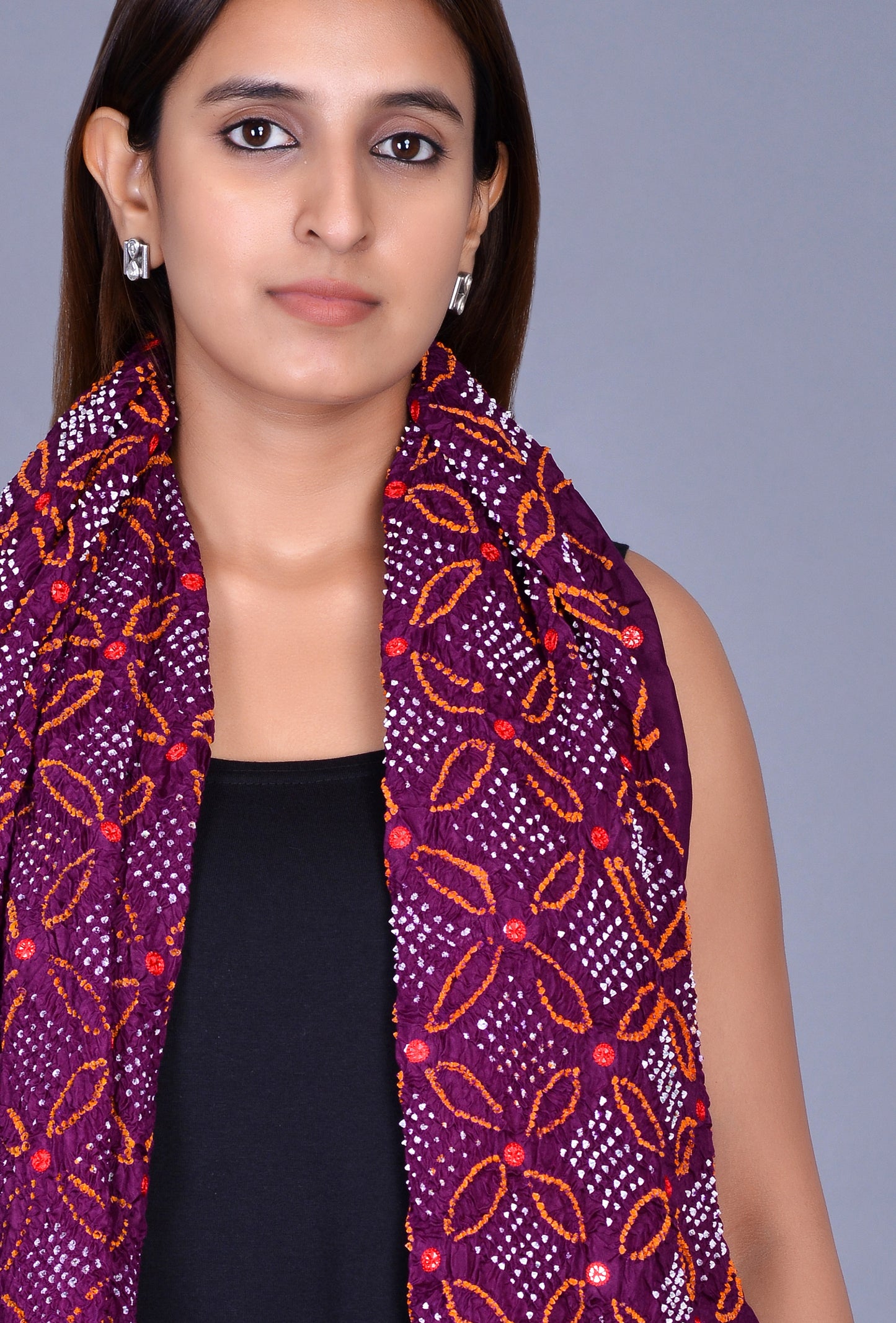 Purple Silk Bandhani Dupatta