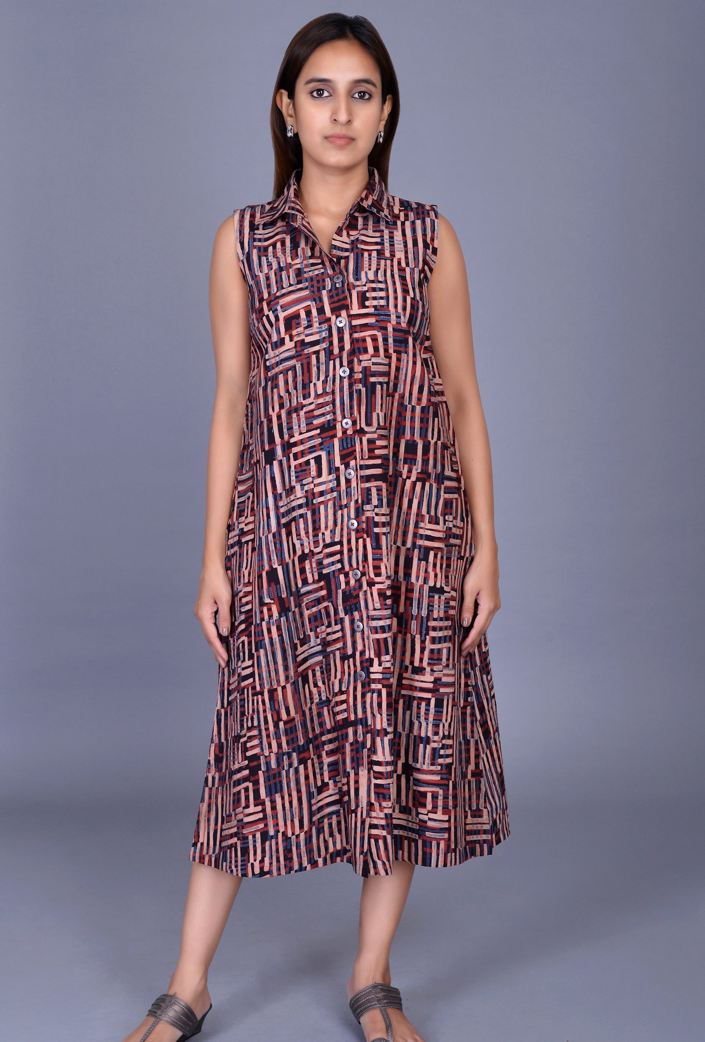 Front Open Block Print Dress