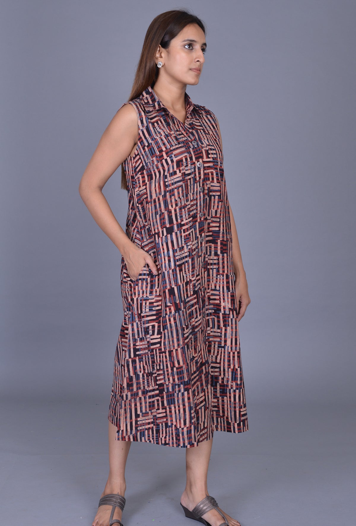 Front Open Block Print Dress