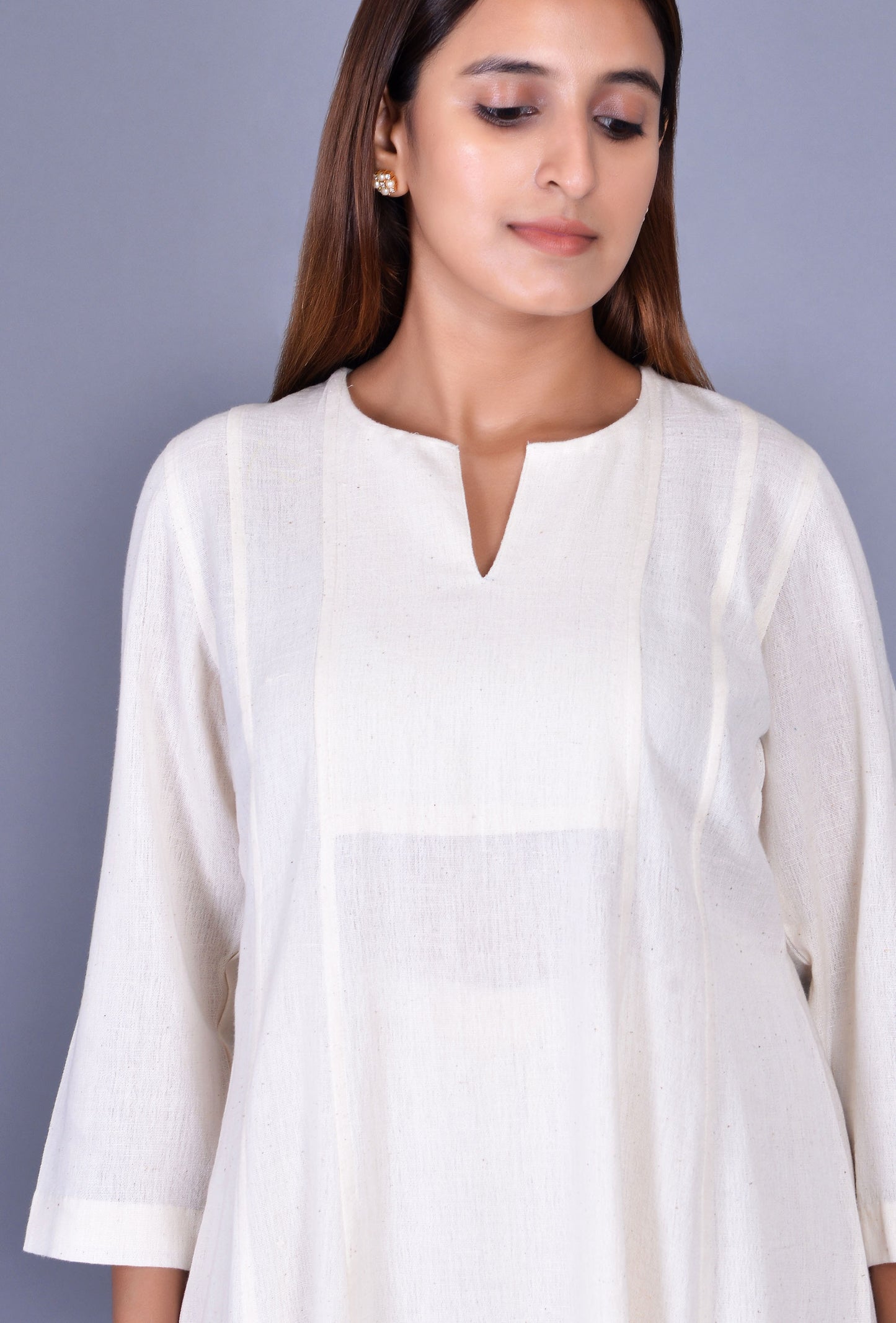 Off White Slit Neck Ensemble