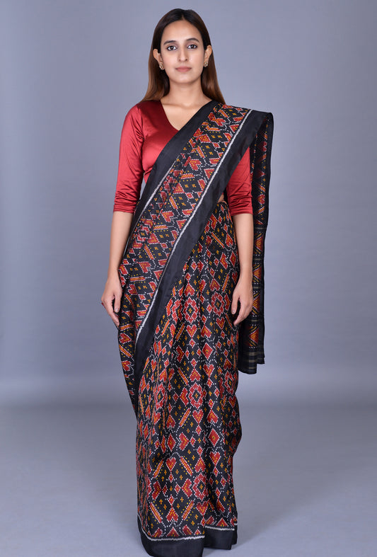 Black, Maroon Silk Patola Saree