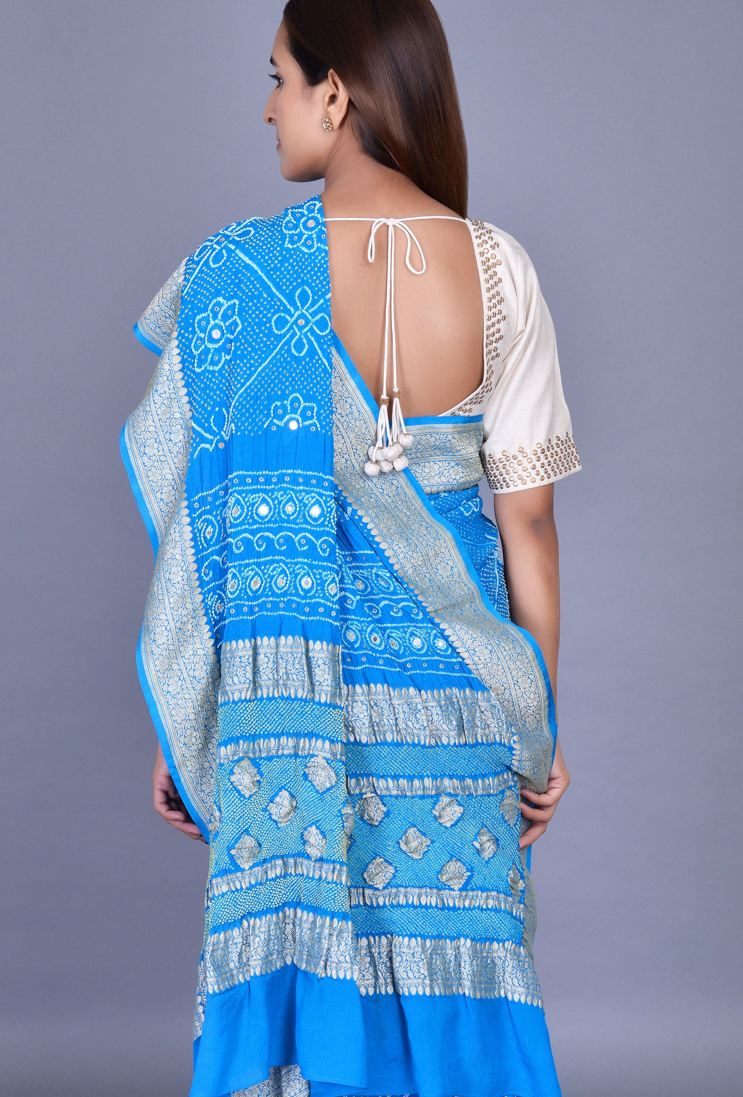 Blue Georgette Bandhani Saree