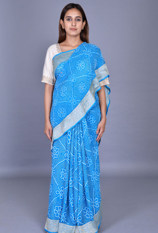 Blue Georgette Bandhani Saree