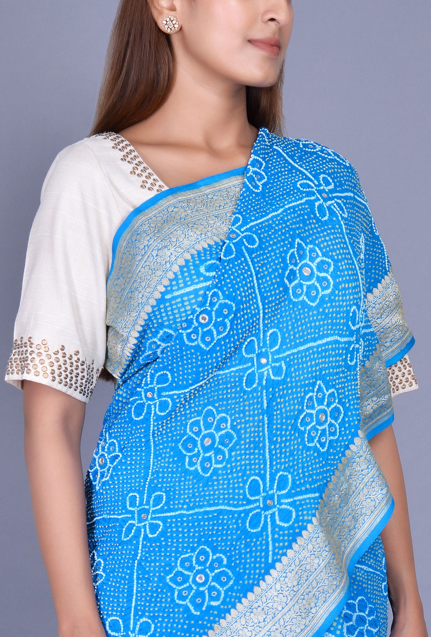 Blue Georgette Bandhani Saree