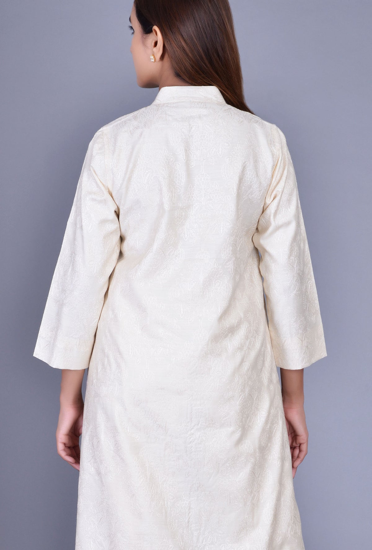 Off White Stand Collar Ensemble