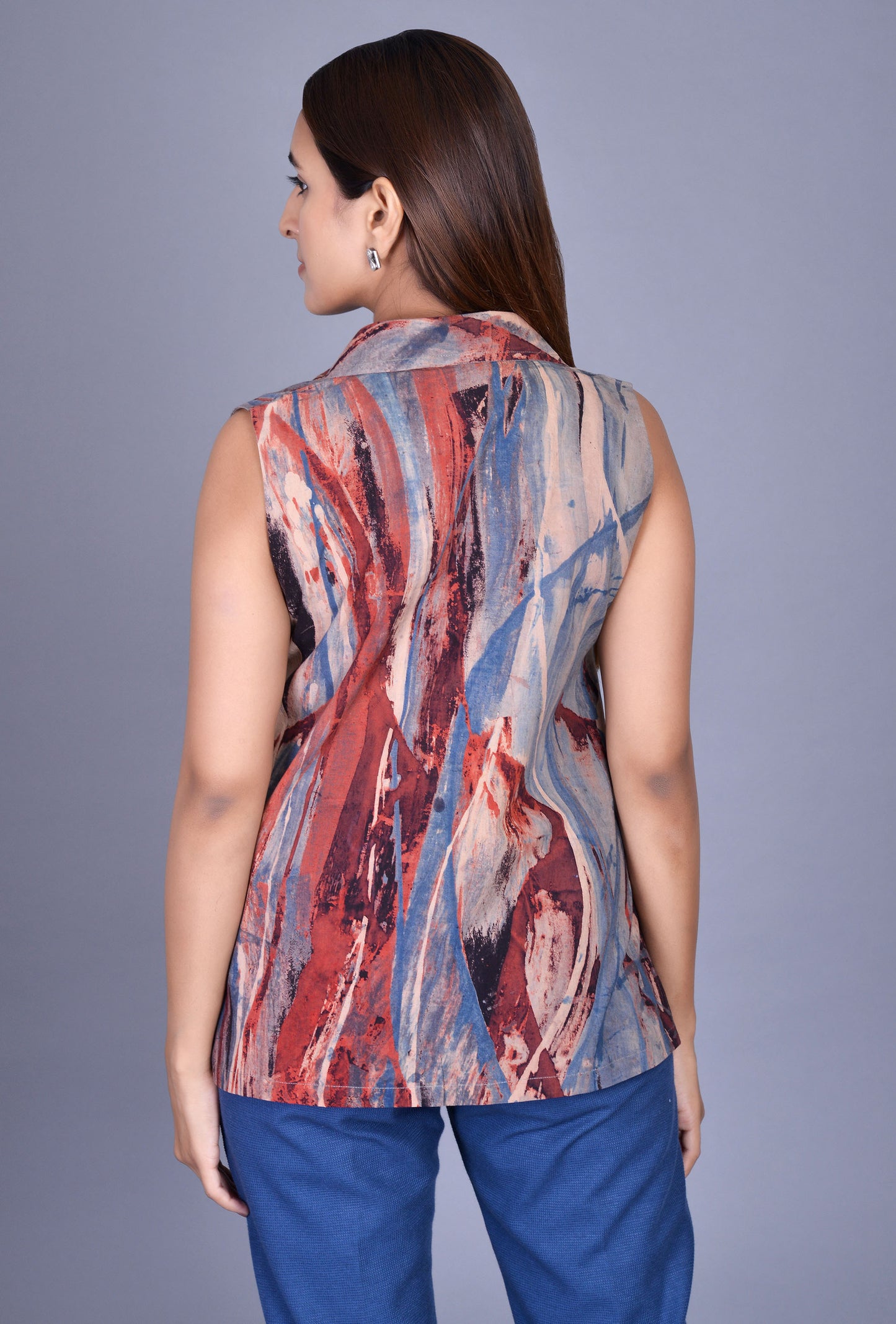Sleeveless Block Print Shirt