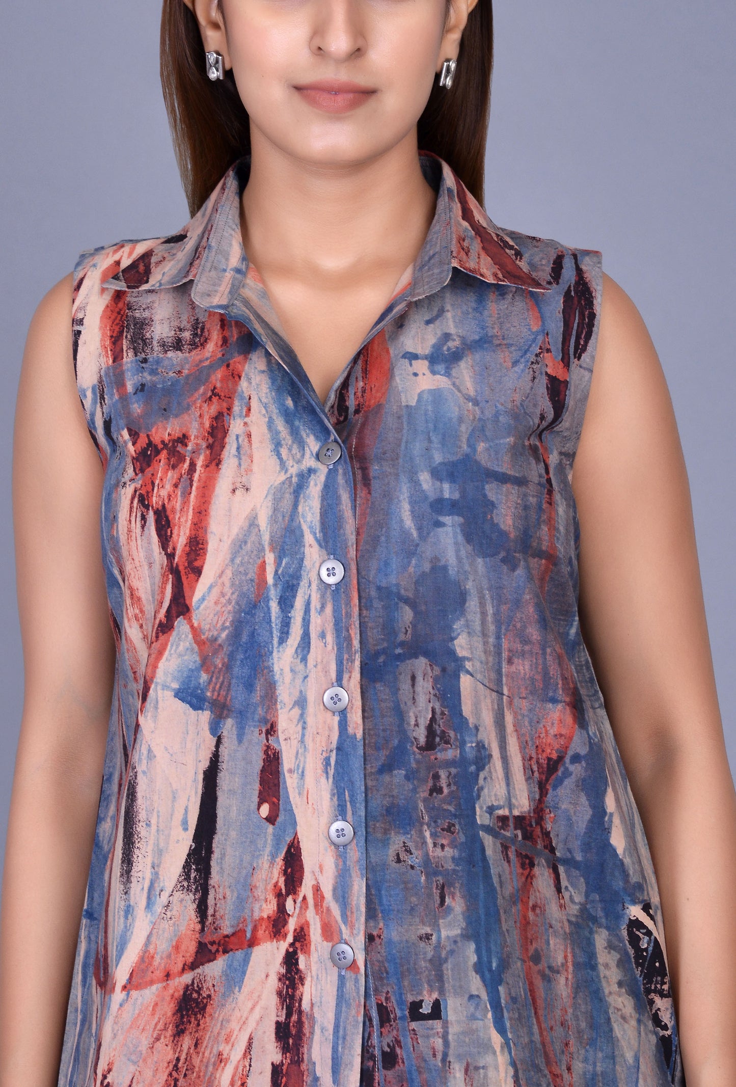 Sleeveless Block Print Shirt