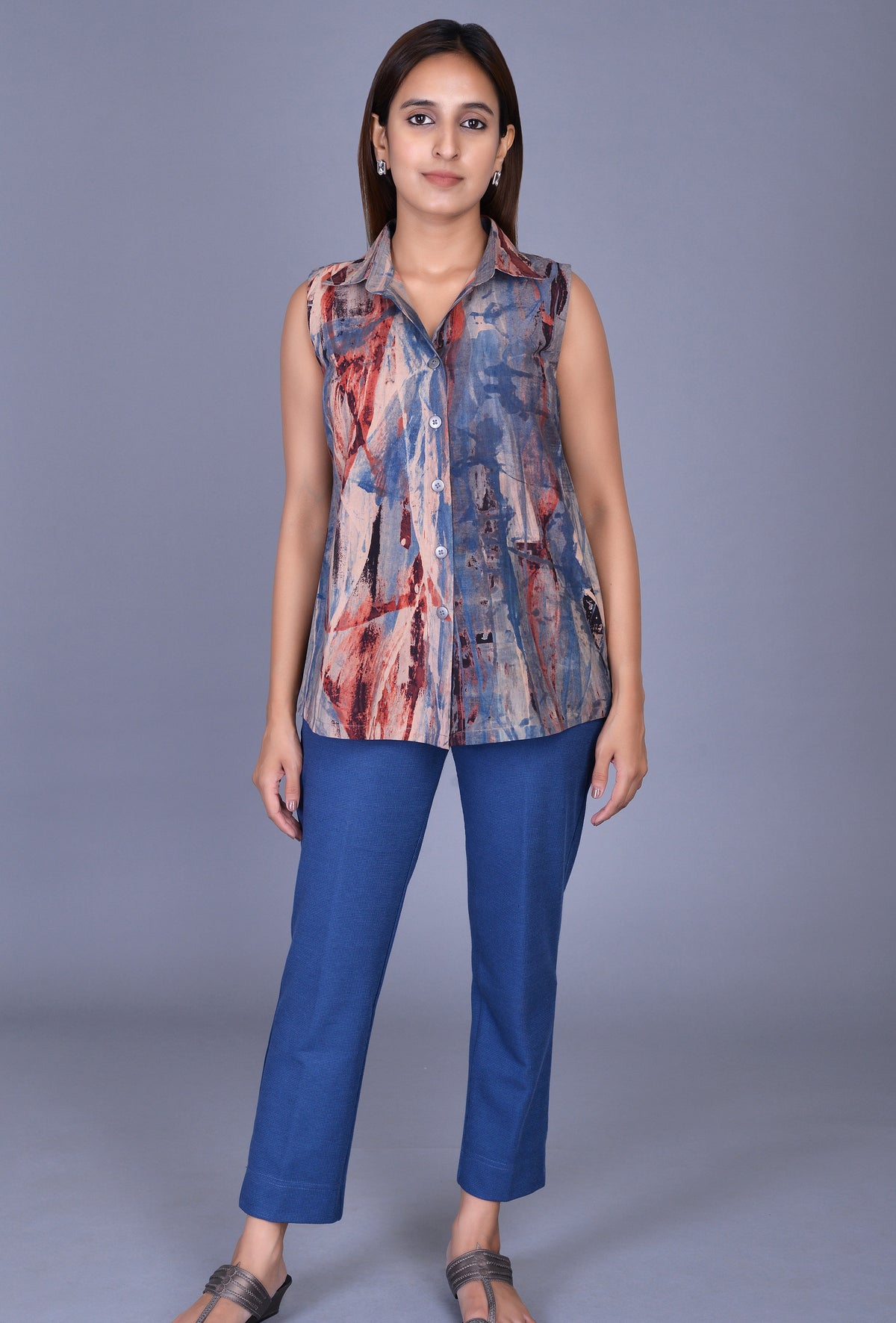 Sleeveless Block Print Shirt