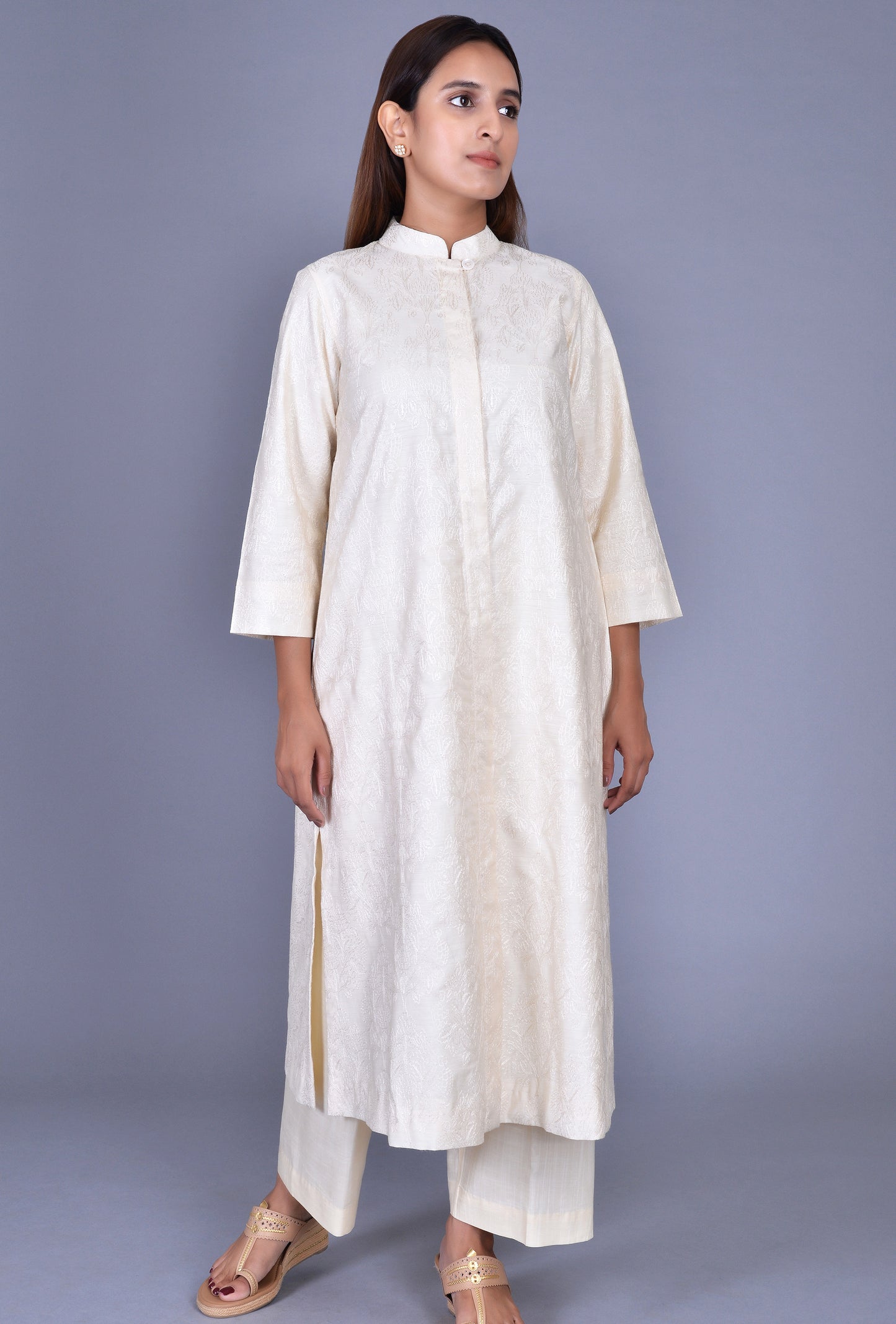 Off White Stand Collar Ensemble