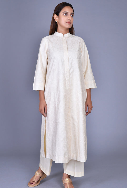 Off White Stand Collar Ensemble