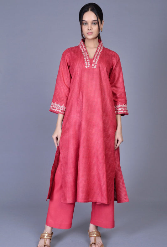 Strawberry Self-textured Silk Ensemble