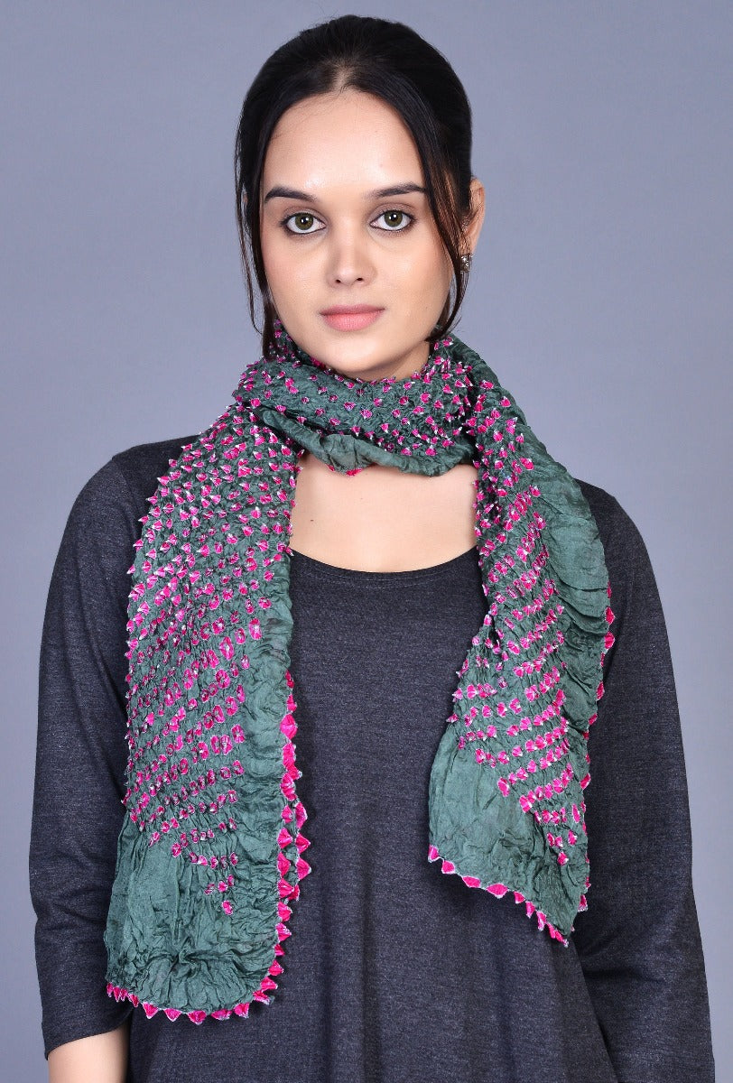 Khakhi Silk Bandhani Stole