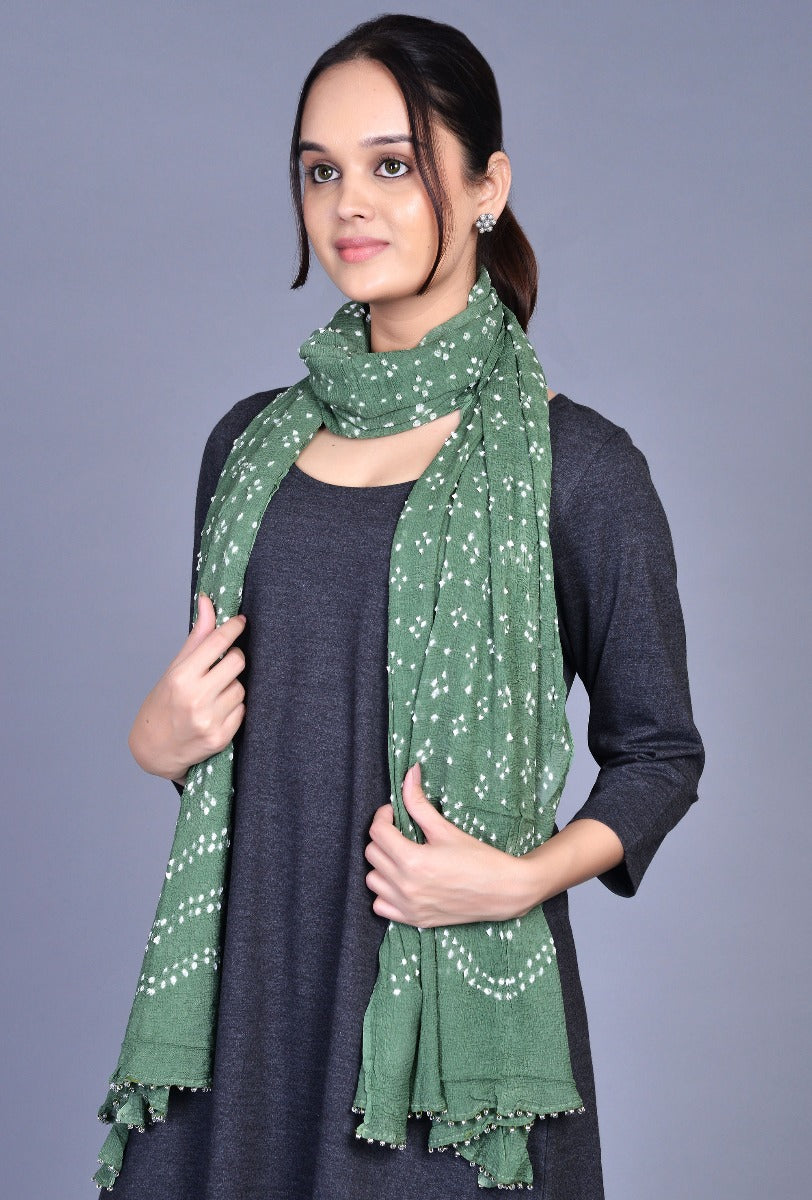 Olive Chiffon Bandhani Dupatta