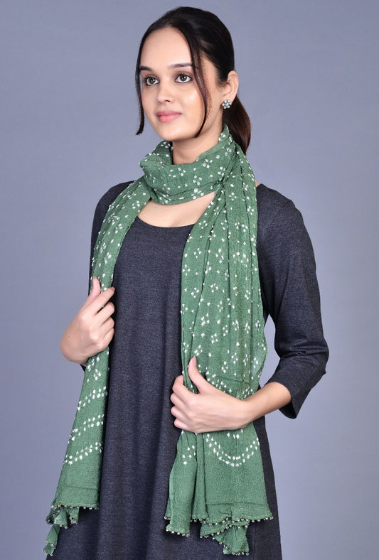 Olive Chiffon Bandhani Dupatta