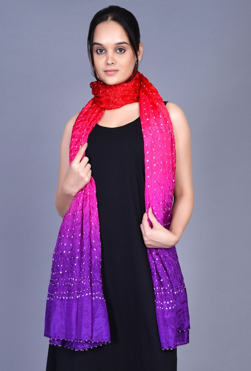 Red Pink Purple Silk Bandhani Dupatta