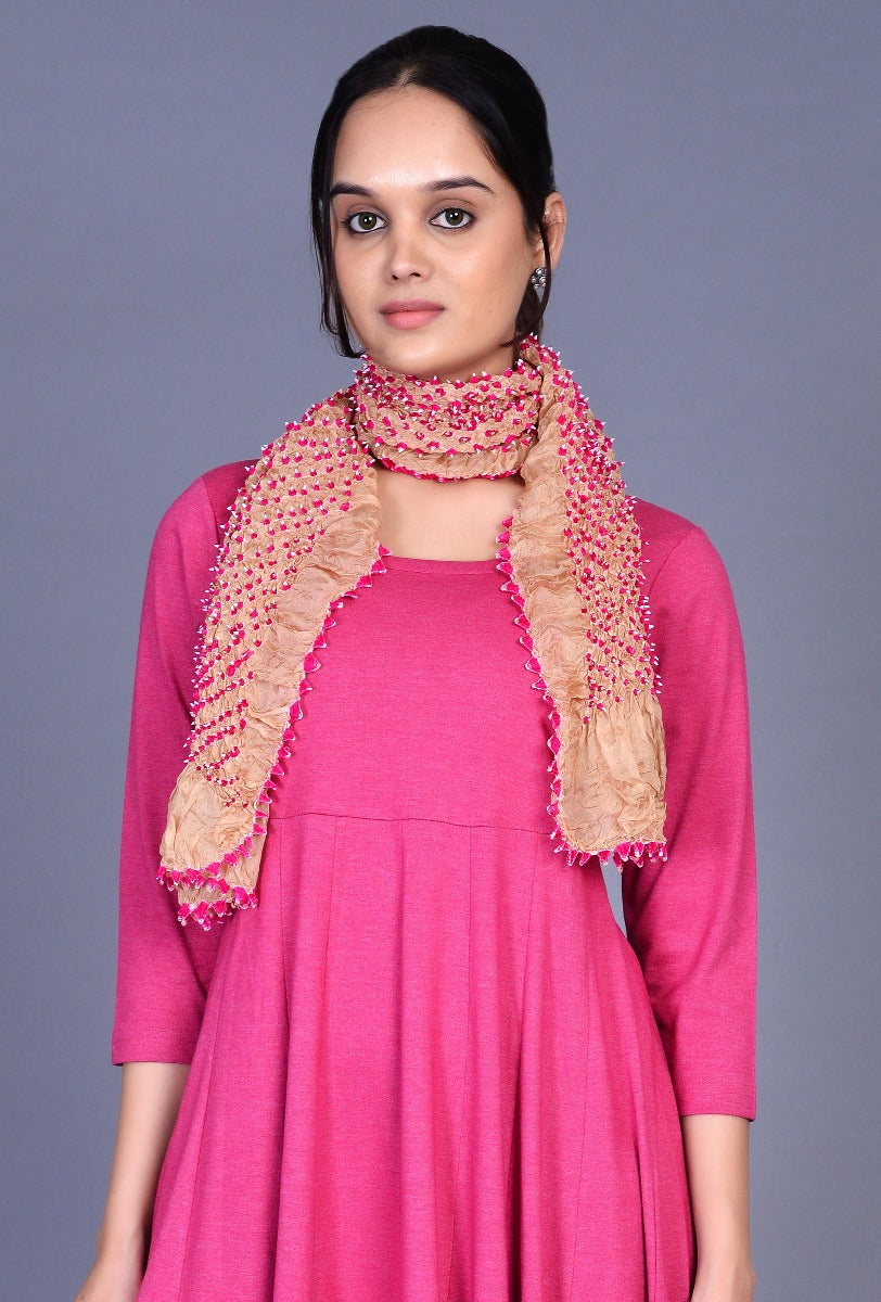 Beige Silk Bandhani Stole