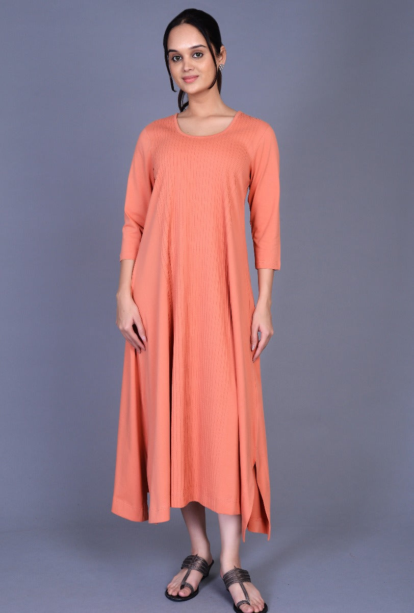 Coral Knit Pintucks Choga Dress
