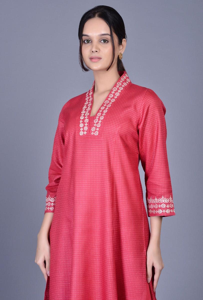 Strawberry Self-textured Silk Ensemble