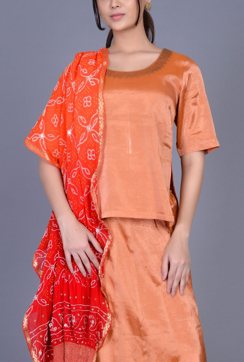 Orange Red Georgette Bandhani Dupatta