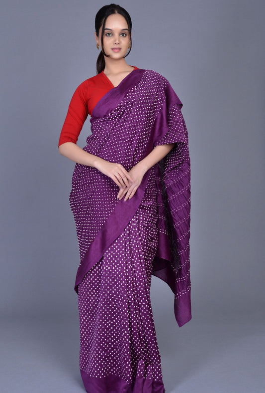 Purple Chanderi Bandhani Saree