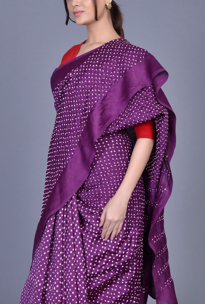 Purple Chanderi Bandhani Saree