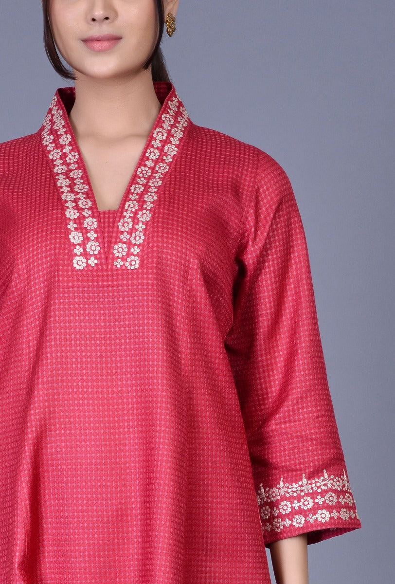 Strawberry Self-textured Silk Ensemble