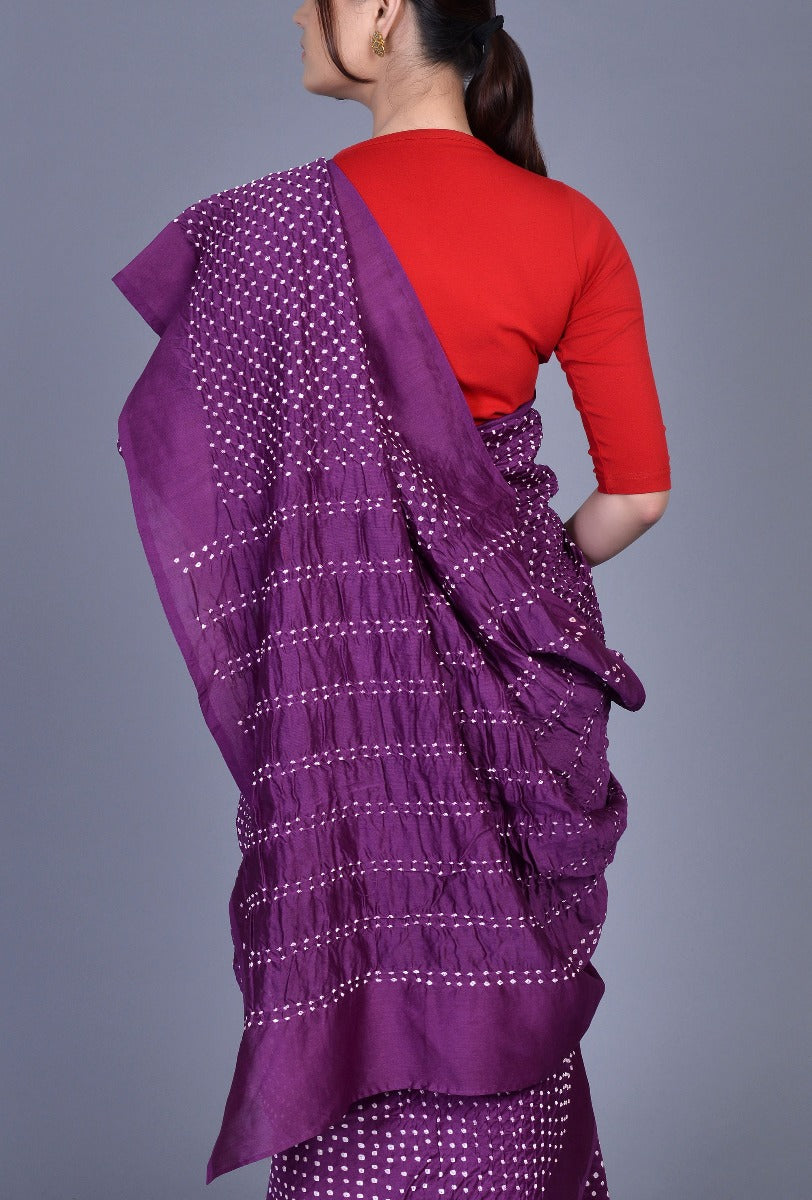 Purple Chanderi Bandhani Saree