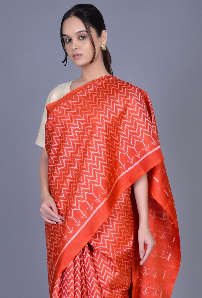 Rust Silk Patola Saree