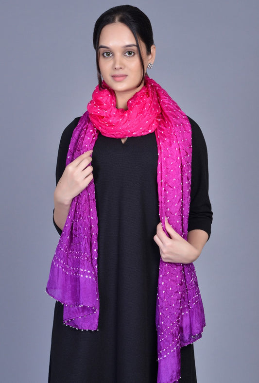 Pink Purple Silk Bandhani Dupatta