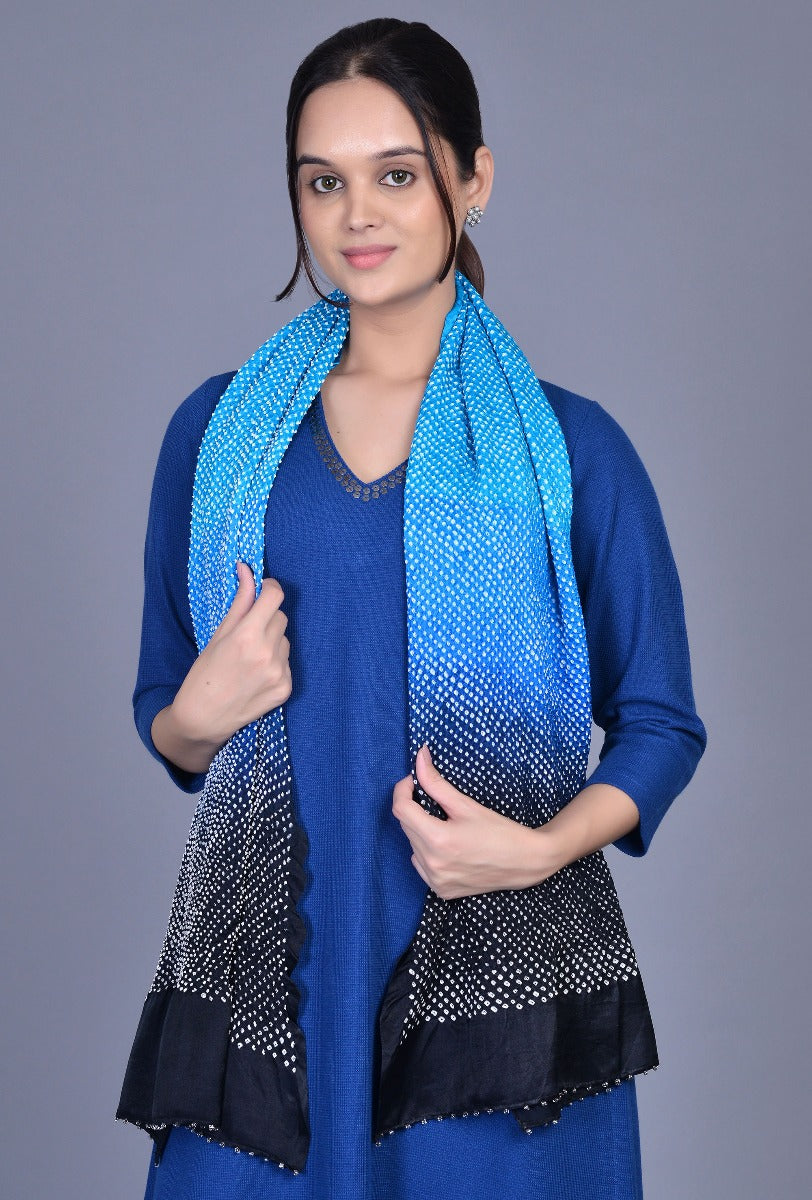 Blue Black Gaji Bandhani Stole