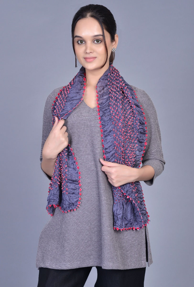 Grey Silk Bandhani Stole