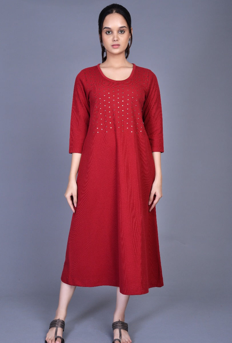 Knit Sequin Yoke Dress